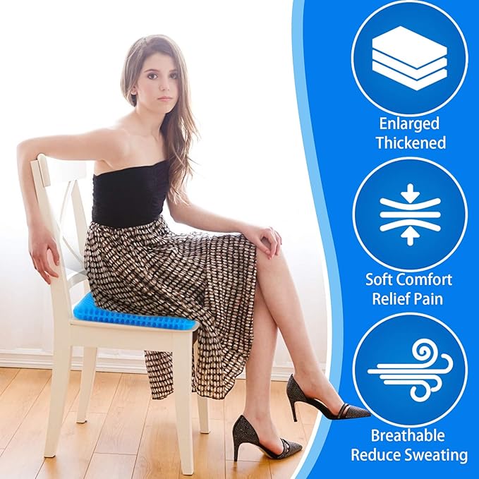 Large Gel Seat Cushion for Long Sitting (Super Large & Thick), Soft & Breathable, Gel Cushion for Wheelchair Reduce Sweat, Chair Cushion for Office Chair