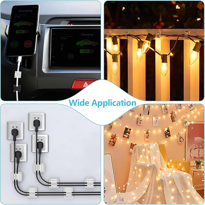 100PCS Adhesive Cable Clips, Wire Holder Organizer, Cord Management, Cable Staples, Christmas String Lights, White, Small