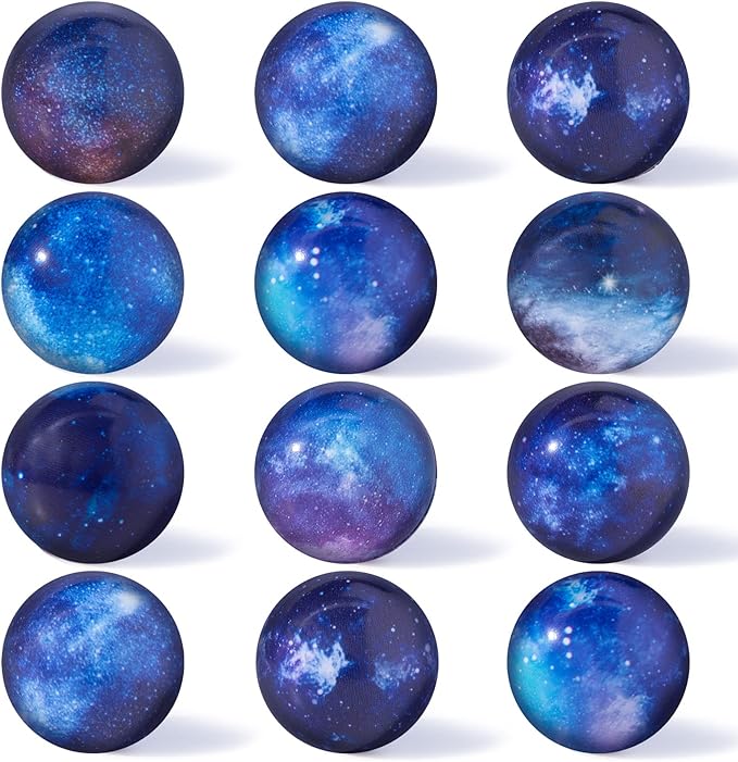 AMOR PRESENT 12PCS Space Party Favors, 2 Inch Galaxy Stress Balls Mini Foam Squeeze Squishies Toys for Stress Relief Outer Space Astronaut Party Class Reward