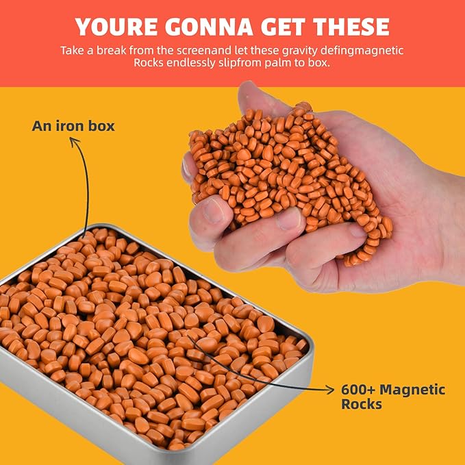 Magnetic Putty Rocks, Orange More Than 600 Weak Magnetic Smooth Ferrite Pebbles, Magnet Rock Desk Toys and Time-Killer for Adults