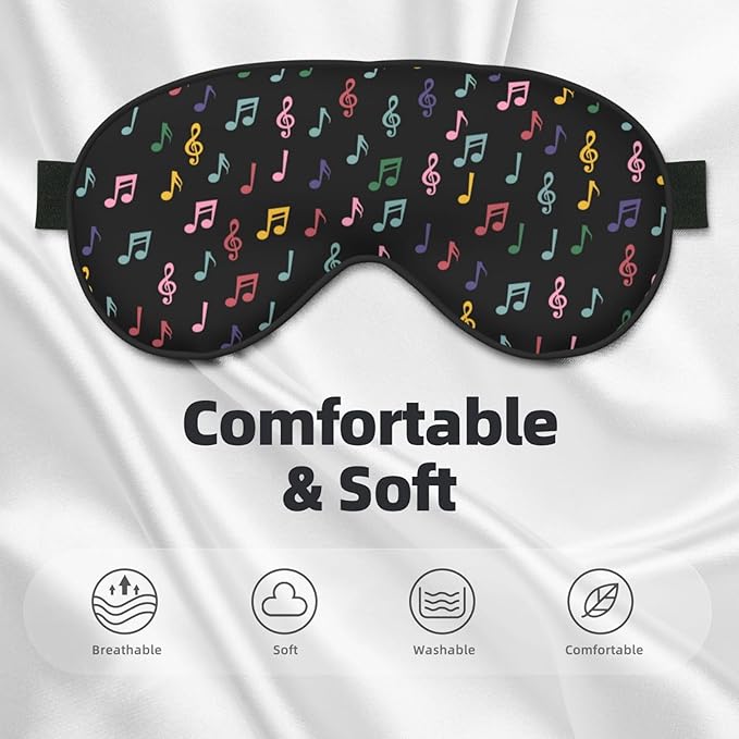 Sleep Eye Mask Colorful Music Notes Sleep Mask for Women Men Comfortable Eye Mask with Adjustable Strap Soft Eye Cover Blindfold for Travel Yoga Nap Shift Work