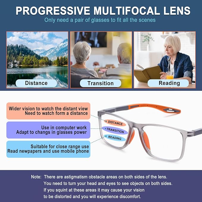 4 Pack Progressive Multifocus Reading Glasses for Men Women TR90 Sports Style Anti-Blue Light Computer Readers
