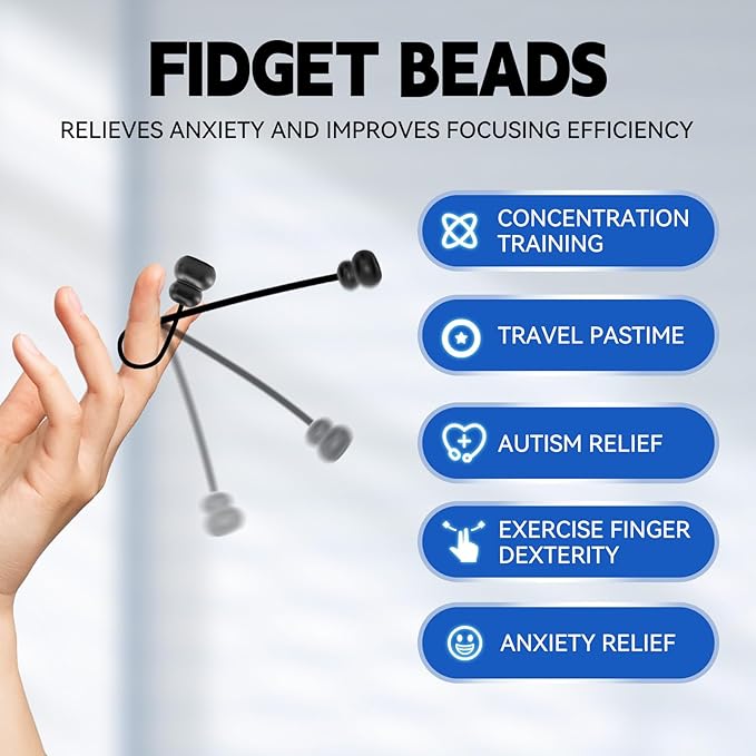 Fidget Beads, Metal Fidget Toy EDC Anxiety Relief Toy for Men Women Teens Skill Players Stress Relief Toys(B-Black)