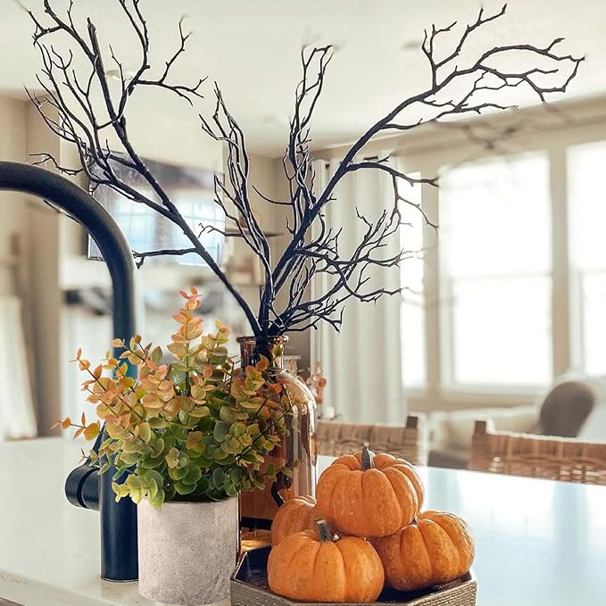 2 Pack Small Fake Plants Fall Eucalyptus Potted Artificial Plants for Home Shelf Office Bathroom Desk Farmhouse Room Coffee Table Decor Fall Decor(Yellow)