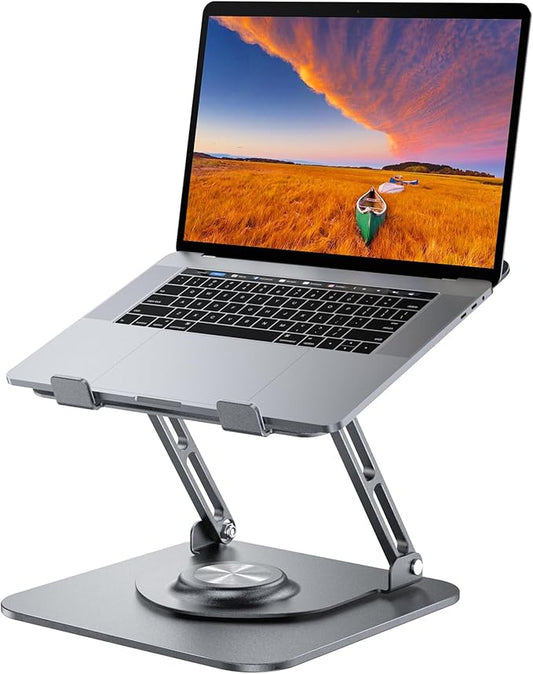 Laptop Stand for Desk, Adjustable Computer Stand with 360° Rotating Base, Ergonomic Laptop Riser for Collaborative Work, Foldable & Portable Laptop Stand, fits for All 10-16" Laptops
