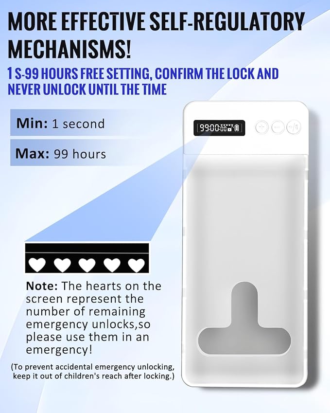 Portable Phone Lock Box with Timer 99 Hours for iPhone & Android, for College Students, Fitness, ADHD, Self-Control, 60 Days Battery, Focus, Gifts for Student Graduation, College Essentials