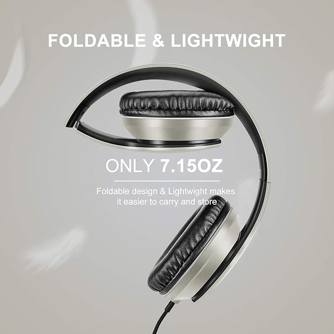 LORELEI X6 Over-Ear Headphones With Microphone, Lightweight Foldable & Portable Stereo Bass With 1.45M No-Tangle, Wired for Smartphone Tablet MP3/4