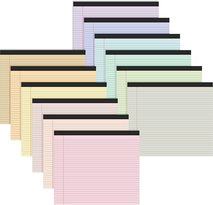 Lincia 12 Pcs 11" x 9.5" Legal Pads College Ruled Notepad Landscape Notebook Horizontal Lined Notebook 80 Gsm Assorted Colors Paper Pastel Writing Pads for School Office, 40 Sheet (Macaron Color)