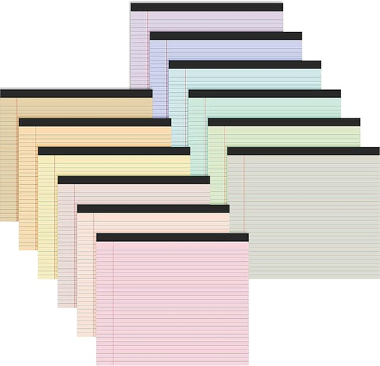 Lincia 12 Pcs 11" x 9.5" Legal Pads College Ruled Notepad Landscape Notebook Horizontal Lined Notebook 80 Gsm Assorted Colors Paper Pastel Writing Pads for School Office, 40 Sheet (Macaron Color)