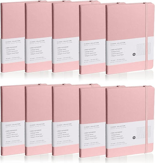 Lined Journal Notebook, 10Pack(Pink), 160 Pages, Medium 5.7 inches x 8 inches - 100 gsm Thick Paper, Hardcover