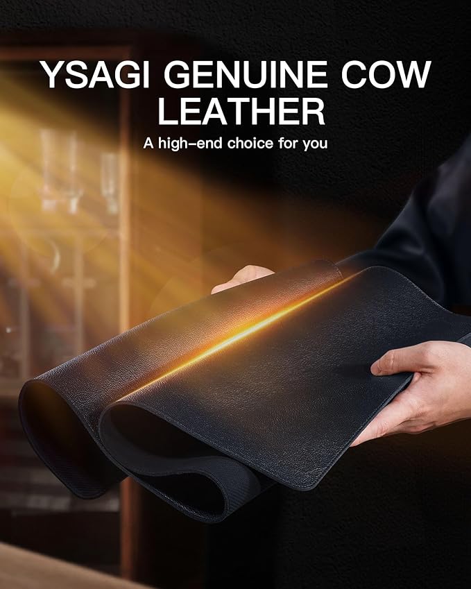 YSAGi Genuine Leather Desk Mat, 35.4"X17" Leather Desk Mat, Office Desk Pad, Thick Desk Pad with Stitched Line, Non-Slip Laptop Writing Pad with Rubber Base(Black, 35.4"X17")
