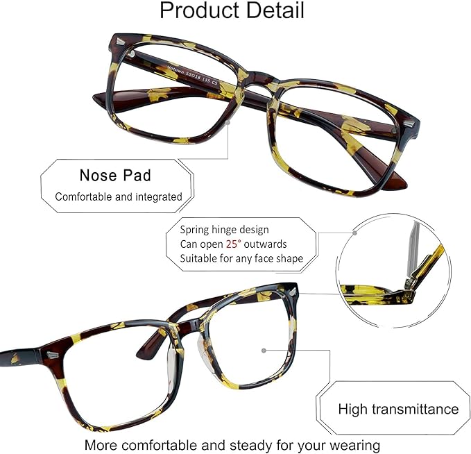 YEIN Bifocal Reading Glasses with Blue Light Blocking Lenses, Bifocal Reader for Women and Men, Vintage Square frame with Spring Hinge (+0.75/+3.25 magnification)