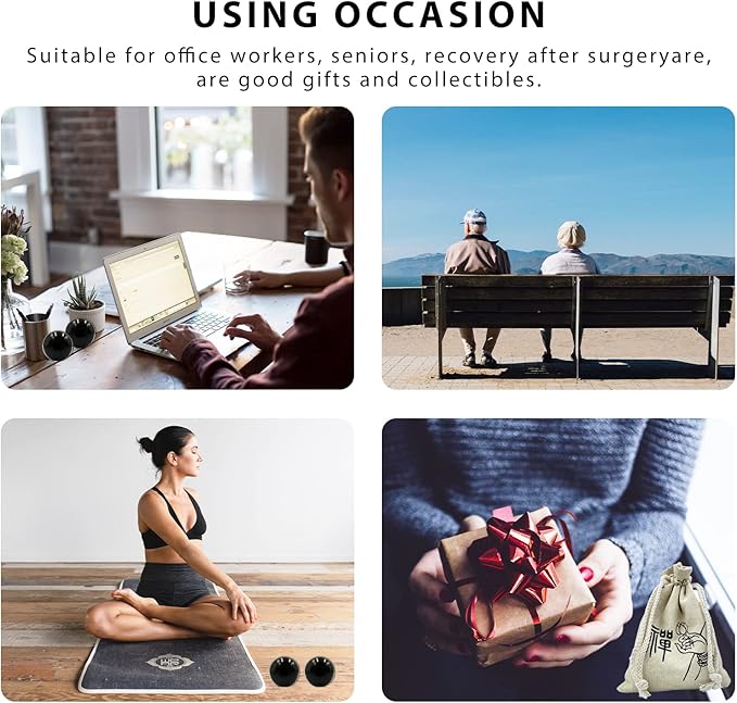 1.9 Inch Natural Jade Black Baoding Ball with Carrying Bag Exercise Massage Balls Health Stress Relieve Hand Exercise Baoding Balls