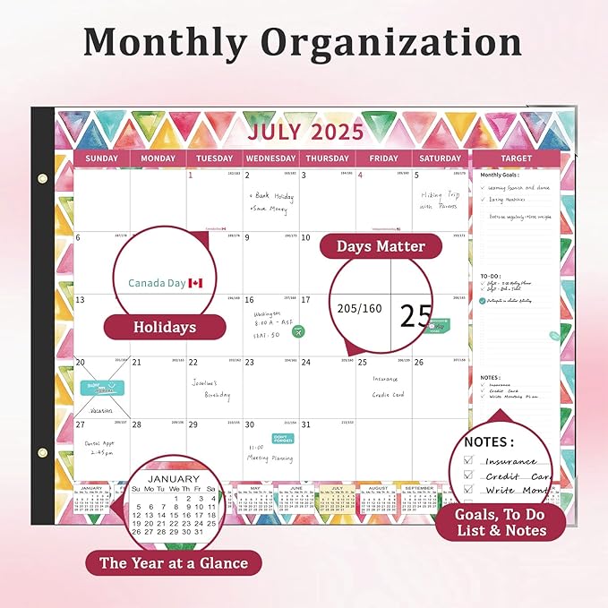 Ospelelf Desk Calendar 2025-2026 Large 22"x17" Monthly Family Planner Pad with Protective Cover 18 Months July 2025 to December 2026 Geometry
