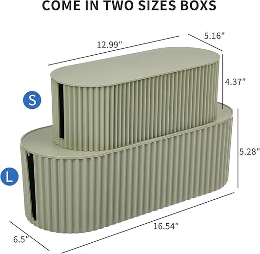 FABROK 2 Pack Cable Management Box, Cord Organizer Box with 20 Cable Ties, Power Strip Storage to Hide Charger Adapter Power Cord Charging Station Green(Small+Large
