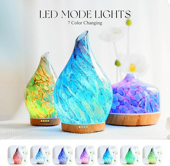 Porseme 280ml Glass Essential Oil Diffuser Aromatherapy Ultrasonic Cool Mist Humidifier 7 Running Hours Waterless Auto-Off Air Diffusers for Sleeping, Yoga, Office Working, Spa and Rest (Light Blue)