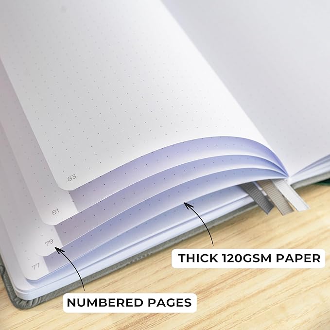 Clever Fox Dotted Journal 2.0 – Compact Planning and Sketching Dot Grid Notebook 120 GSM Thick, No-Bleed Paper – Planner with Pen Loop, Pocket, Ribbons, Stickers A5 - Gray