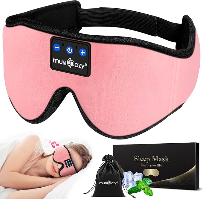 MUSICOZY Bluetooth 5.4 Sleep Headphones, Wireless Eye Mask Headband for Side Sleepers, Sleeping Mask with HD Stereo Sound, Cool Tech Gadgets for Women, Men, Air Travel, Unique Gifts