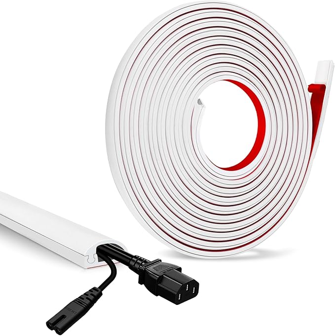 Floor Cable Cover, Low Profile Cable Hider for Wires, Self Adhesive Cord Hider for Wall, Cord Covers Wall Mounted Tv, for Offices, Gym, Exhibitions (White, 20 Feet)