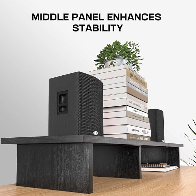 HUANUO Dual Monitor Stand Riser With Cable Clip - Desktop Storage Shelf Organizer for 2 Monitors, Computer, Laptop, Printer, TV