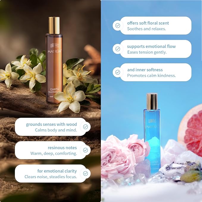 Earth & Water Element Essential Oil Roller Duo Set – Skin-Nourishing Aromatherapy for Evening Relaxation & Emotional Comfort – with Squalane, Sea Buckthorn, Jasmine & Sandalwood