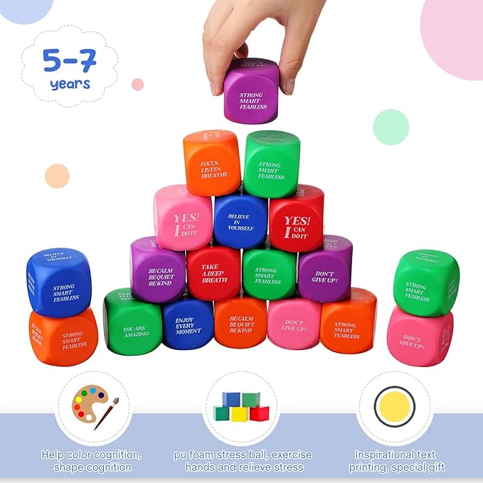 Jerify 30 Pcs Motivational Stress Ball Bulk Quote Inspirational Foam Cubes Balls Stress Relief Employee Appreciation Gift for Coworkers Kids Adult Motivating Encouraging (Multi Colors)