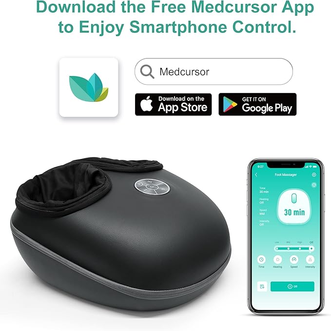Medcursor Foot Massager with Heat, Shiatsu Deep Kneading Machine, Multi Air Compression Intensity, Smart APP Mobile Remote Control and Foot Massage Relax for Home and Office Use, Gifts for Women Mom