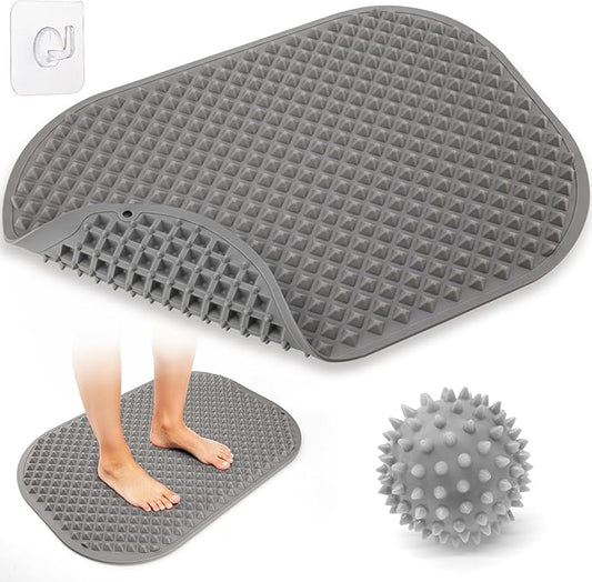 Upgrade Silicone Foot Massage Mat, Large Reflexology Mat for Feet Relaxation, Portable Foot Acupressure Mat with Dual-Side Usage, Foldable Standing Desk Mat for Pain, Fatigue Relief(Gray-XL)