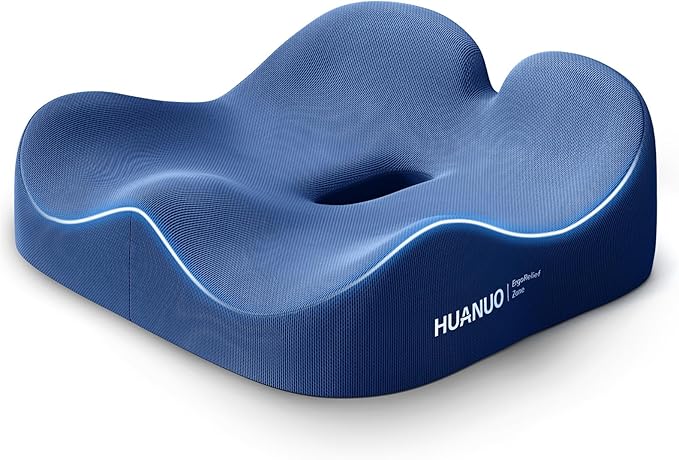 HUANUO Ergonomic Seat Cushion, Memory Foam Cooling Gel Office Chair Cushion for Hip Support, Tailbone Pressure Relief, Breathable Car Seat Cushion for Home, Work, Driving