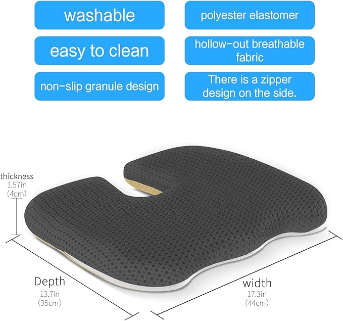 Gooo&Ma Seat Cushion,Air Fiber Cushion for Office Chair, Desk Chair Cushion for Long Sitting Office Workers, Car Drivers (Gray)