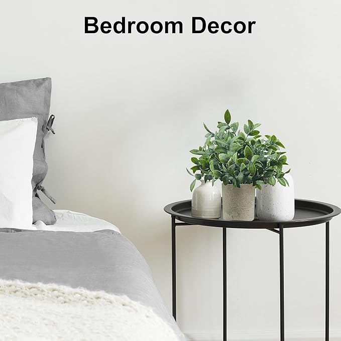 USLAI Small Potted Fake Plants(3-Pack), Mini Artificial Plastic Eucalyptus Faux Plants Topiaries for Home Office Shelf Desk Farmhouse Room Coffee Table Decor