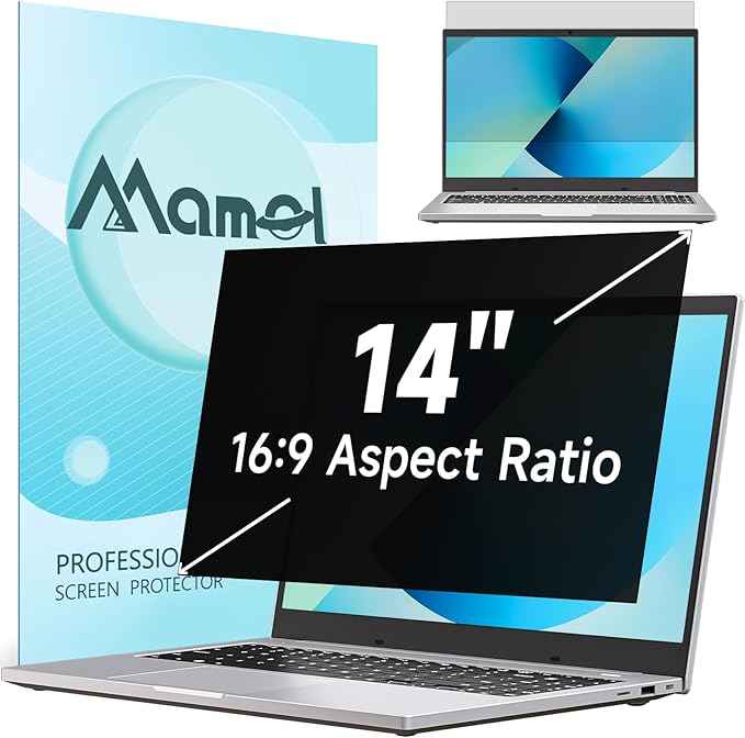 Nano Laptop Privacy Screen 14 Inch 16:9, No Glue Computer Monitor Privacy Shield, Matte Anti Glare Blue Light Filter Compatible with Lenovo Hp Dell Acer Asus Thinkpad Envy Xps