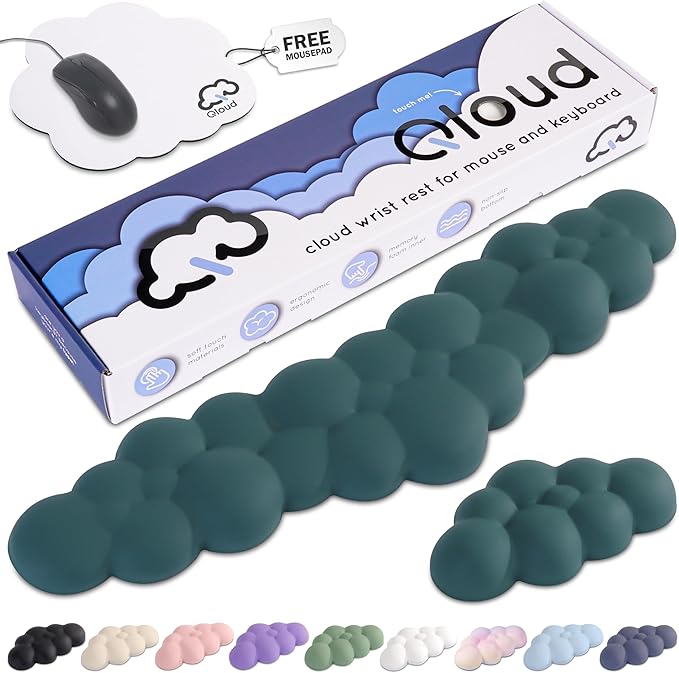 Qloud Cloud Wrist Rest Keyboard Wrist Rest for Computer Keyboard Pad, Cloud Keyboard Wrist Rest, Wrist Pad for Keyboard, Memory Foam, Non Slip Base, Comes with Mouse Pad - Dark Teal