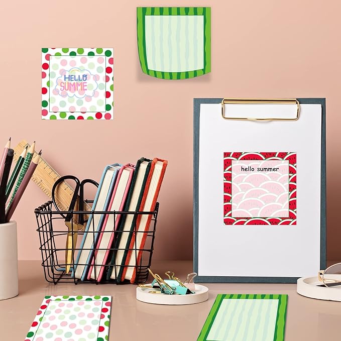 9 Pieces Summer Watermelon Sticky Notes Adhesive Cute Watermelon Memo Notes 3 X 3 Inch Self-Stick Note Pads for School Office Home Supplies Students Teachers Presents, 9 Styles