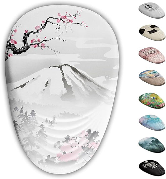 Ergonomic Mouse Pad with Wrist Support, Japanese Sakura Mouse Pad Wrist Rest Design and Non-Slip PU Base, Desktop Mousepads for Pain Relief, Desk, Computer, Office & Home, Fujiyama