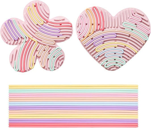 2 Pack Sensory Activity Board with 20 Random-Color Strings, Double-Sided Silicone Sensory Fidget Toy for Kids and Adults with Autism, ADHD, Silent, Stress Relief, Calming, Focus, Gift for Girls Boys