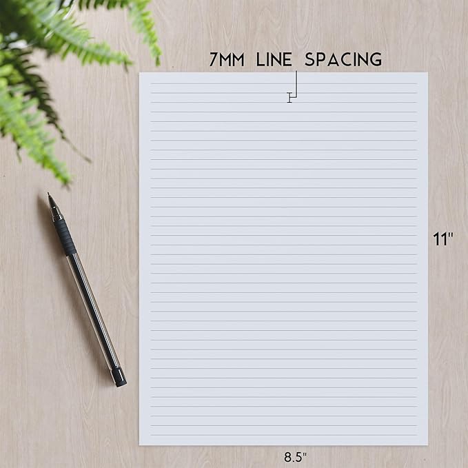 Lined Loose Leaf Paper, 160 GSM Thickness, 160 Sheets/320 Pages, Letter Size (8.5 x 11 inch), 7 mm College-Ruled Spacing, Note-Taking, Calligraphy, Binder Filling, Journaling, White, Unpunched Refill