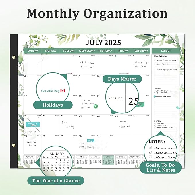 Ospelelf Desk Calendar 2025-2026 Large 22"x17" Monthly Family Planner Pad with Protective Cover 18 Months July 2025 to December 2026 Floral Green
