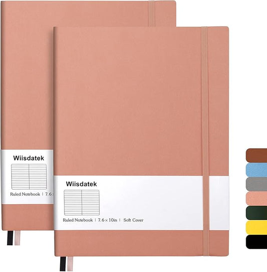 B5 College Ruled Notebooks - 2 Pack B5 Large Journal Notebooks with 376 Numbered Pages,100gsm Thick Lined Paper,Soft PU Leather Cover,7.6 X 10 inch(PINK)