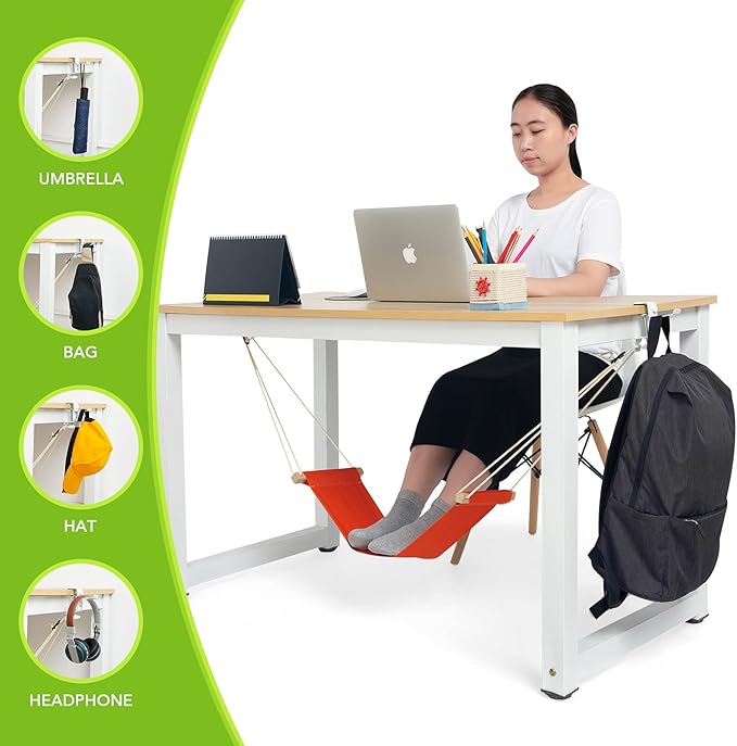 iMissiu Foot Hammock Under Desk | iMissiu Adjustable Office Foot Rest | Portable Footrest with Headphones Holder (Orange)