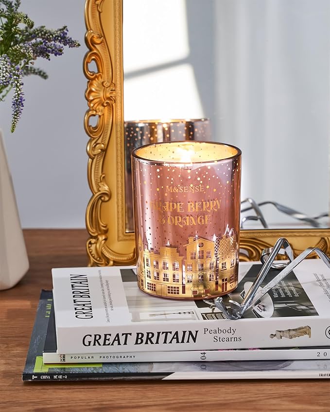 M&SENSE Grape Berry & Orange Scented Candle, Wooden Wick 18oz 100 Hour Long Lasting Burn Large Natural Soy Wax Non Toxic Winter Candle for Holiday and Stress Relief