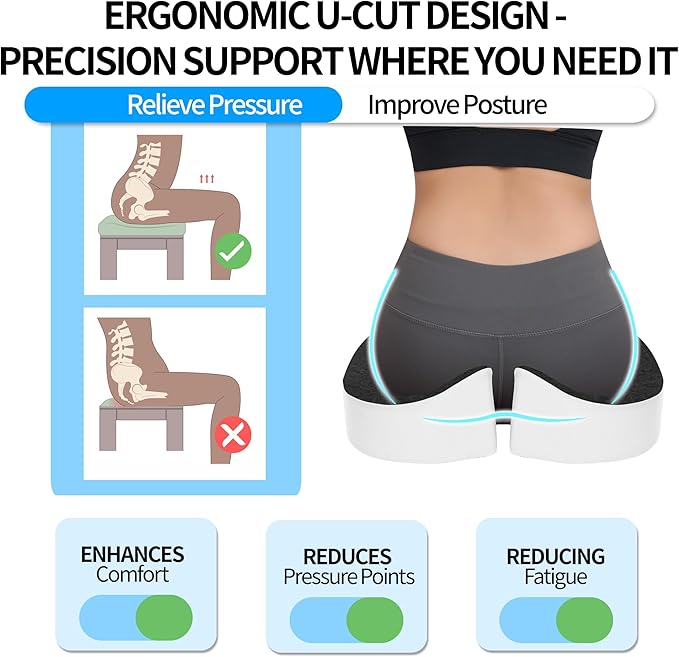 Car Seat Cushion,U-Shaped Memory Foam Seat Cushion for Back Pain Relief - 2.8In Thick Ergonomic Car & Office Chair Pad with Coccyx Cutout, Removable Cover,Universal Fit, Easy to Install(Plush)