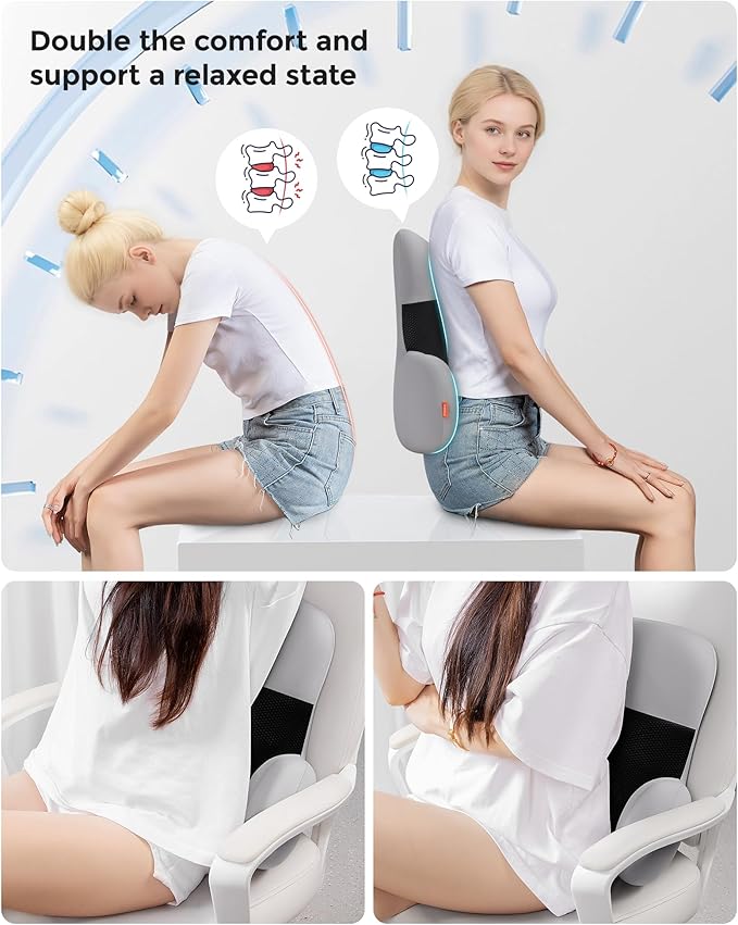 BEBAS Lumbar Support Pillow for Office Chair & Car Seat - Memory Foam Back Cushion with Adjustable Air Cushion, Dual Strap System for Back Pain Relief (Fits Gaming/Home Chairs)