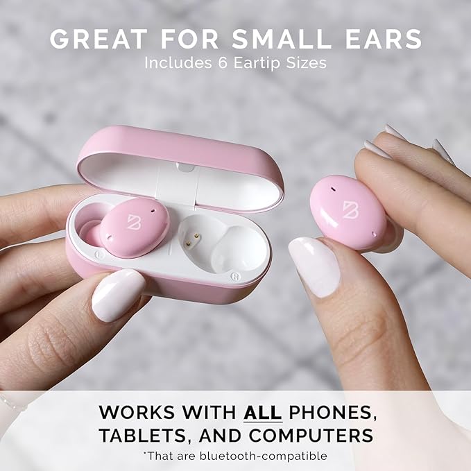 Back Bay Audio Tempo 30 Wireless Earbuds for Small Ears - Award-Winning Sound, Sweatproof Bluetooth Earbuds, Comfortable Ear Buds for Women, Pink Earphones Small Ear Canals, Long Battery Headphones