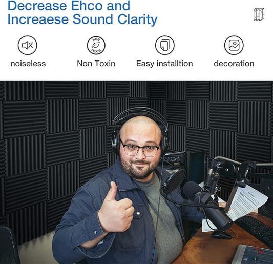 12 Pack Sound Proof Foam Panels for Walls,Self-Adhesive Foam Acoustic Panels Sound Absorbing,High Density Quick-Recovery Soundproof Wall Panels 12" X 12" X 1"-Yellow