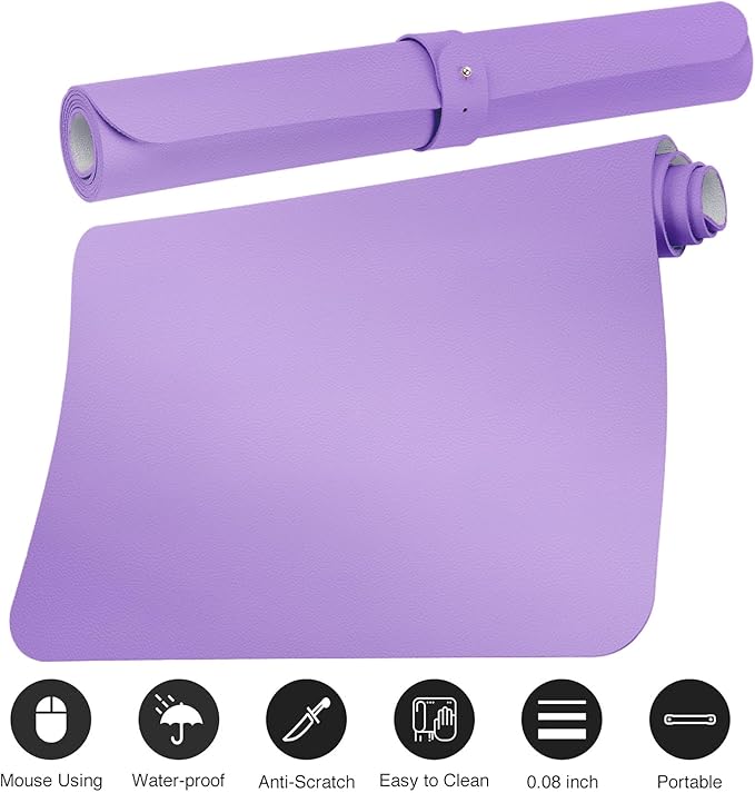 Boutilon Leather Desk Pad Protector,Non-Slip Mouse Pad,Laptop Desk Pad,Office Mouse Mat,Waterproof Leather Desk Blotter,Desk Writing Pad for Office and Home (S-Purple,24"x 14")