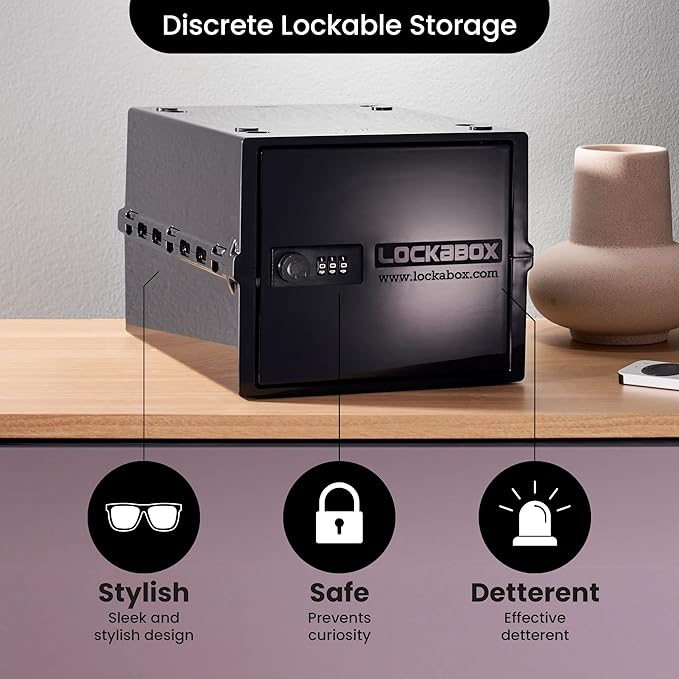 Lockabox One™ | Compact and Hygienic Lockable Storage Box for Food, Medicines, Tech and Home Safety | One Size 12 x 8 x 6.6 inches externally (Jet)