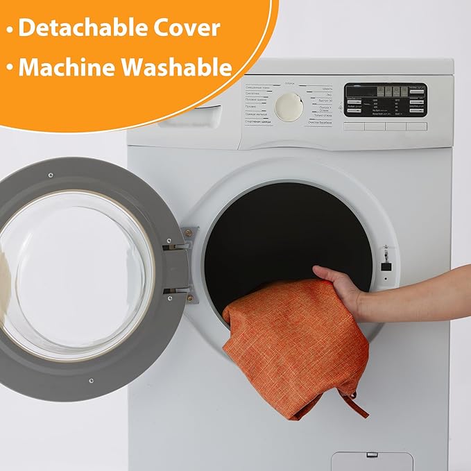 Chair Cushions for Dining Chairs, 2" Thick Seat Cushions for Kitchen Chairs, D-Shaped Chair Pads with Washable Cover, Ties and Non Slip Backing, 17'' x 16'', Set of 6, Orange