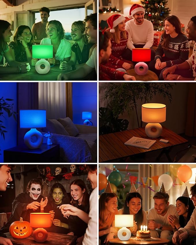 UMEXUS 13" Small Ceramic Cordless Table Lamp, Rechargeable Battery Powered with Remote Control, Timer & Dimmer, Color Changing Light Nightstand Lamp for Bedroom Bedside Living Room Entryway Outdoor