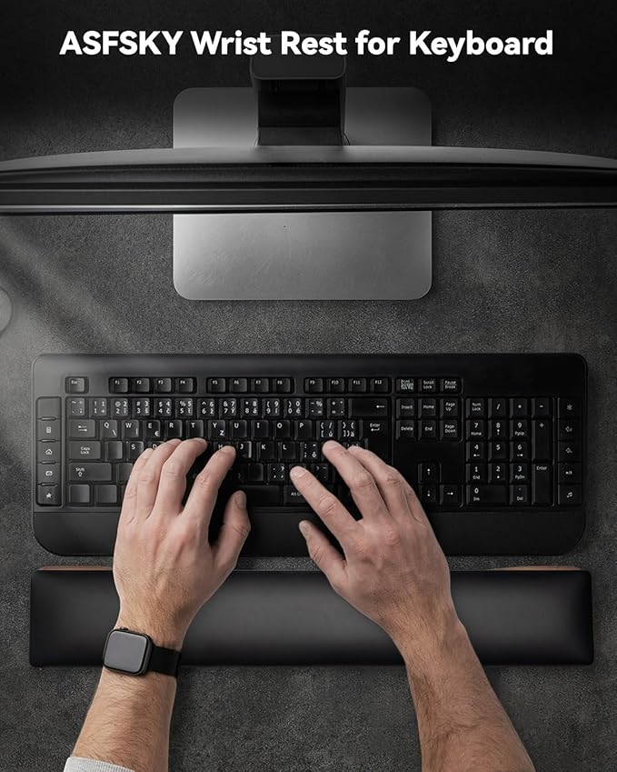 Keyboard Wrist Rest with Memory Foam Anti-Slip Rubber Base Ergonomic Wooden Wrist Rest for Mechanical Keyboard Durable and Easy to Clean for Gamer Staff (Dark Brown Wood)